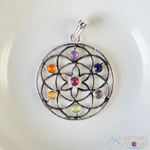 CHAKRA Crystal Pendant - Flower of Life, Mandala - Silver Pendant, Fine Jewelry, Chakra Necklace for Women, E0144