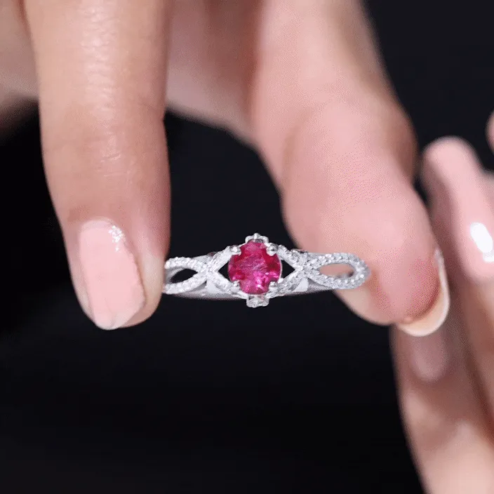 Classic Created Ruby and Diamond Crossover Engagement Ring with Diamond