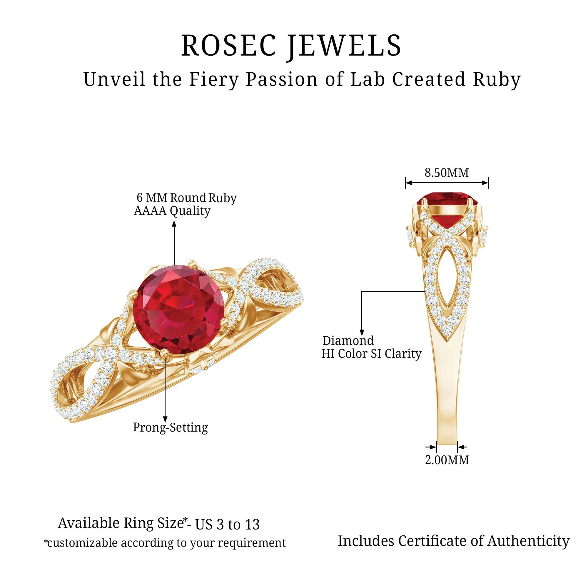 Classic Created Ruby and Diamond Crossover Engagement Ring with Diamond