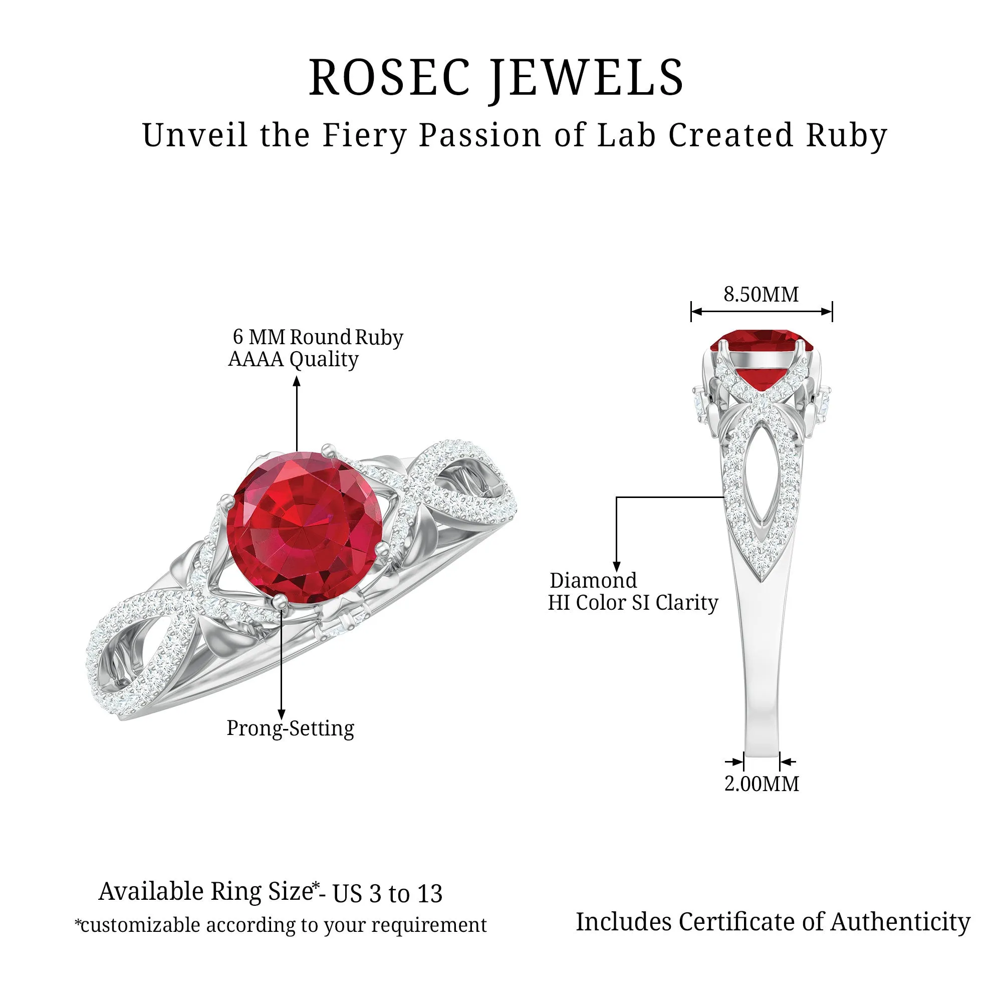 Classic Created Ruby and Diamond Crossover Engagement Ring with Diamond