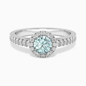 Classic Round Aquamarine Halo Ring in Sterling Silver