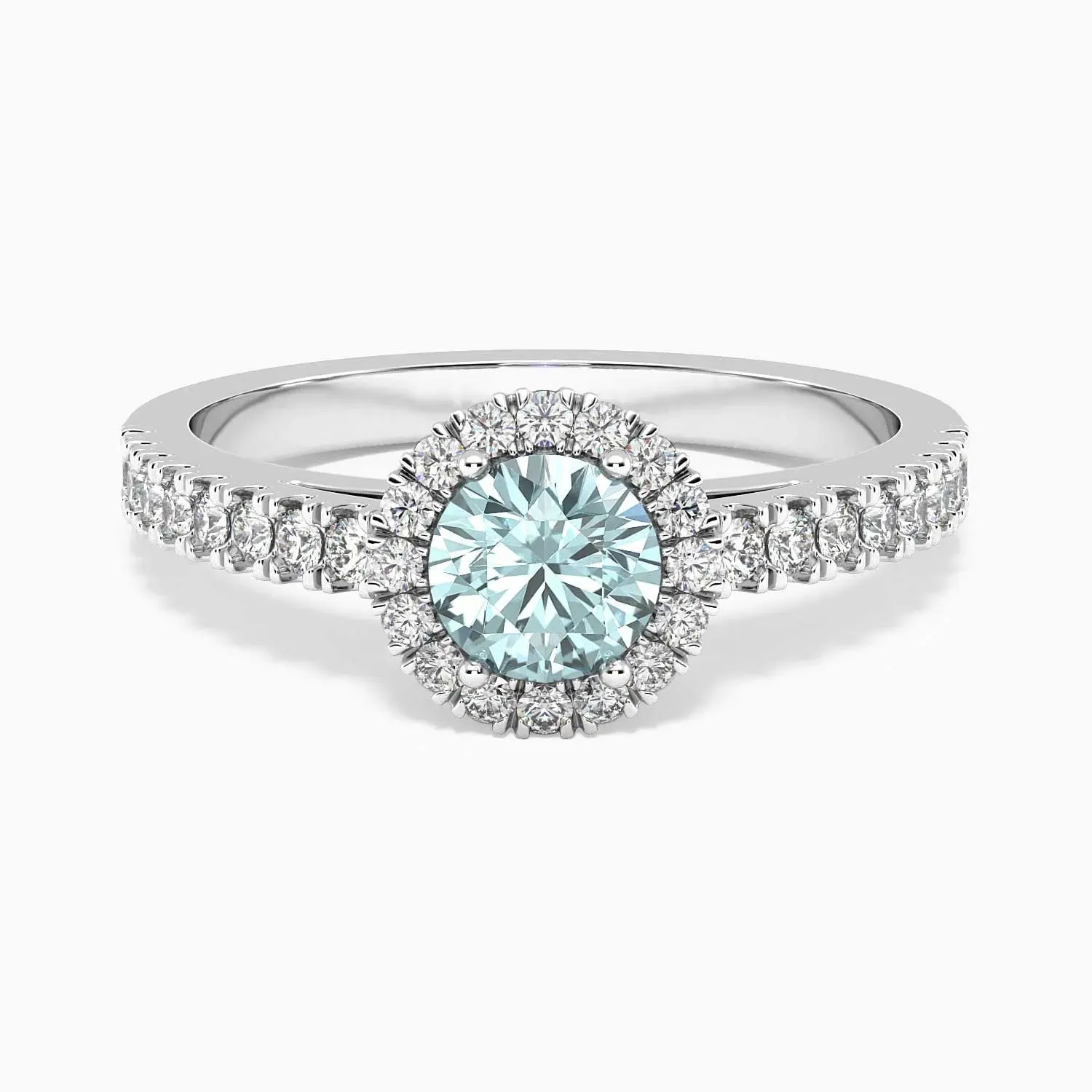 Classic Round Aquamarine Halo Ring in Sterling Silver