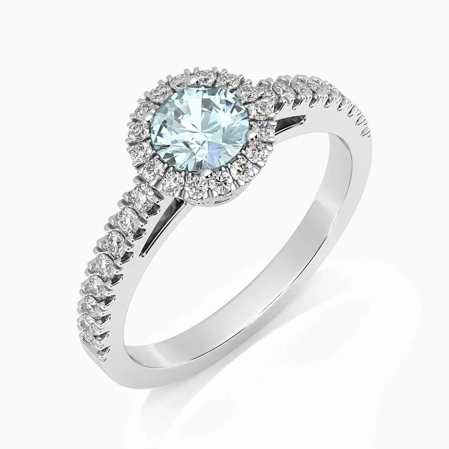 Classic Round Aquamarine Halo Ring in Sterling Silver