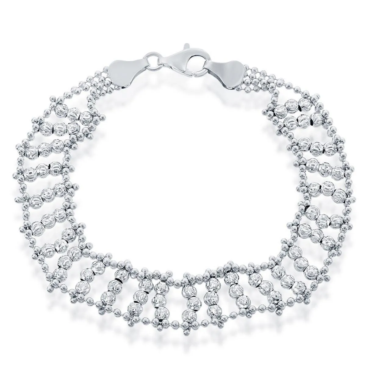 Classic Women's Bracelet - Sterling Silver Triple Row Diamond-Cut Moon Bead | S-4875