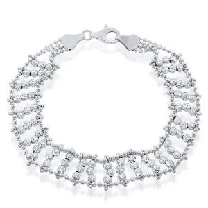 Classic Women's Bracelet - Sterling Silver Triple Row Diamond-Cut Moon Bead | S-4875