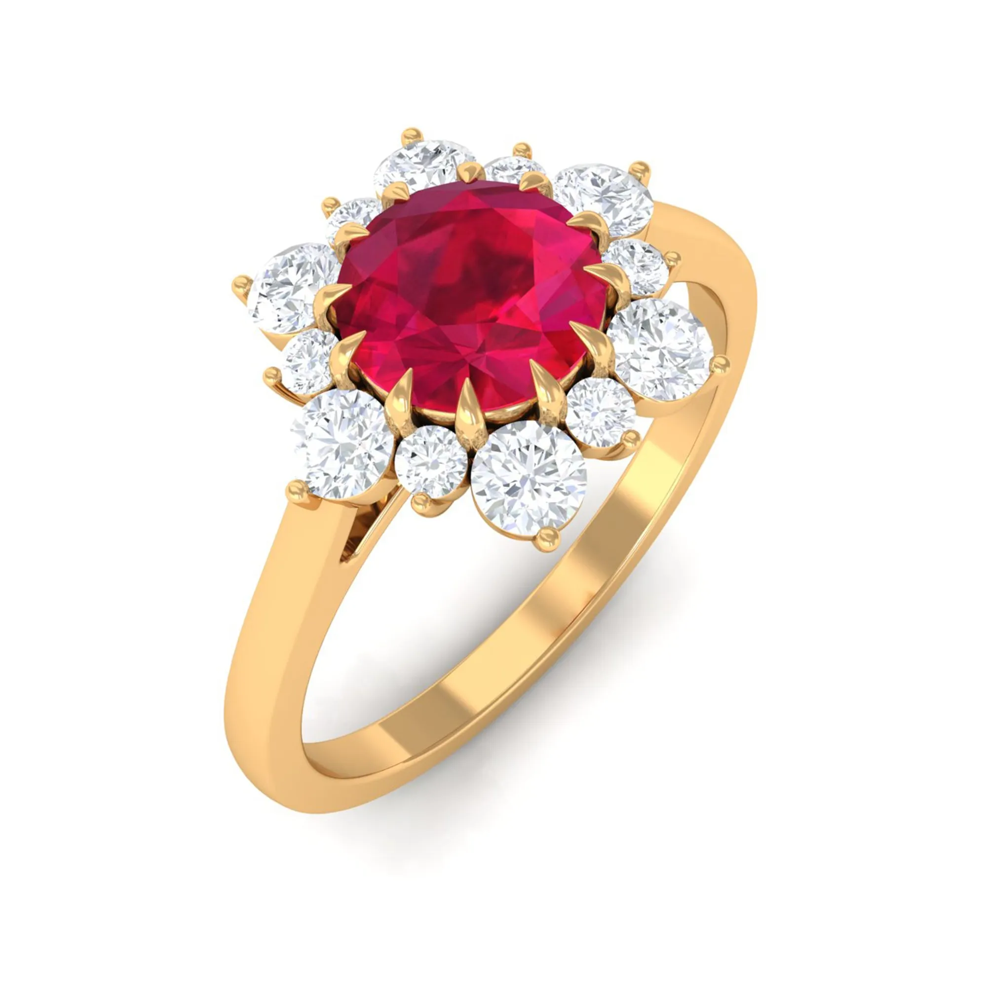 Created Ruby and Diamond Halo Engagement Ring
