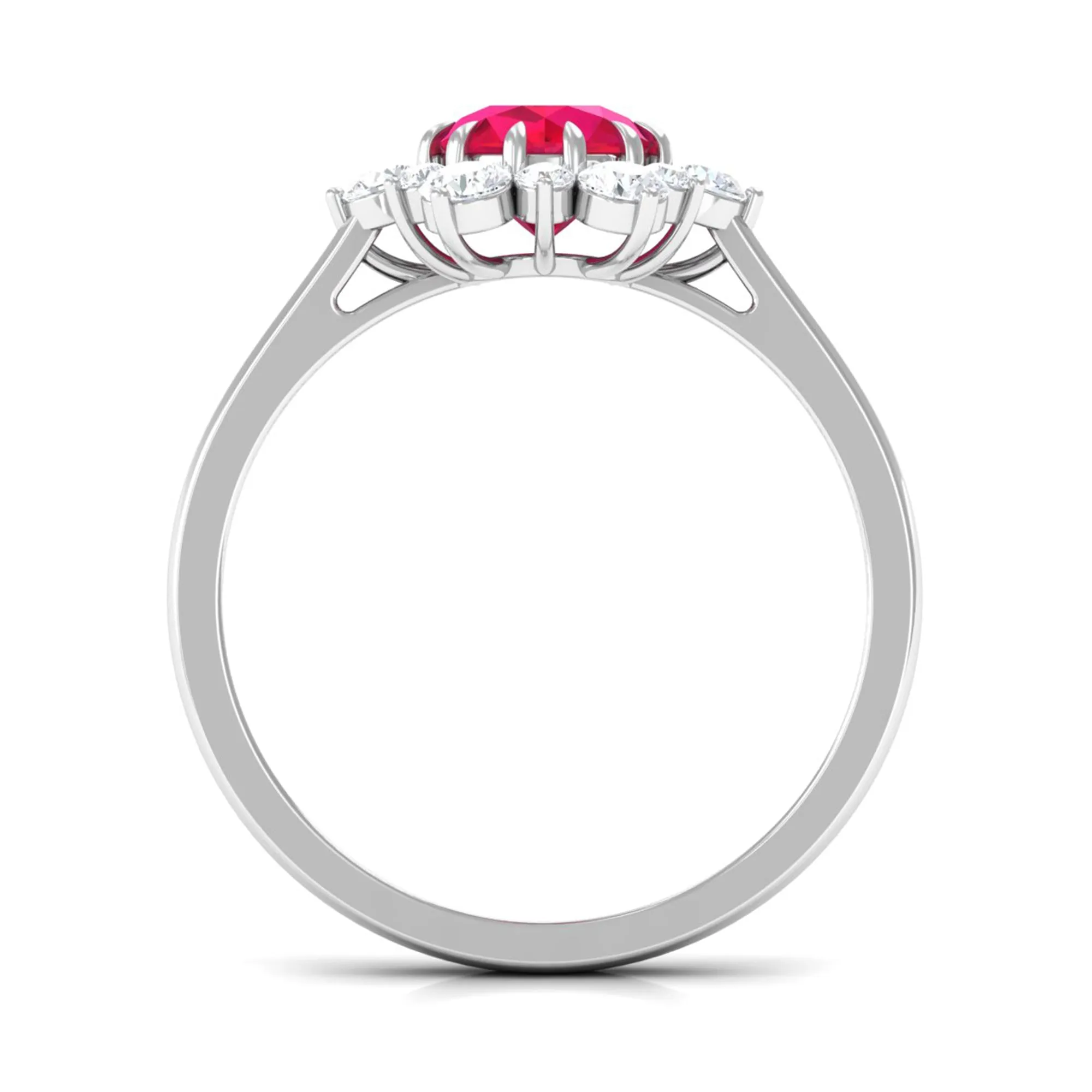 Created Ruby and Diamond Halo Engagement Ring
