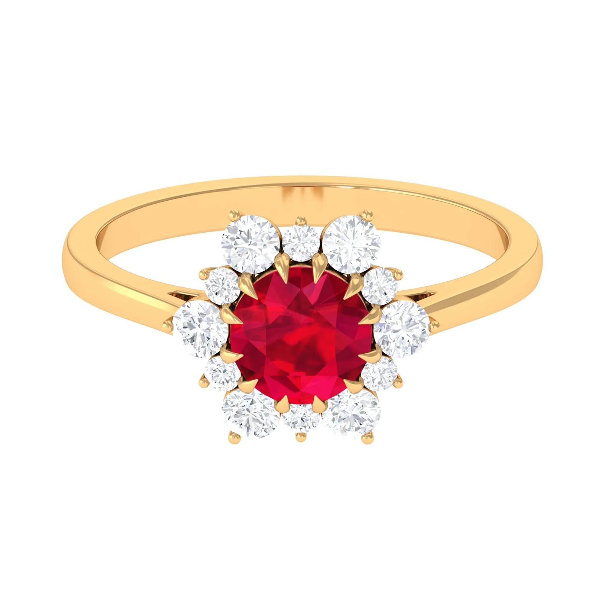 Created Ruby and Diamond Halo Engagement Ring