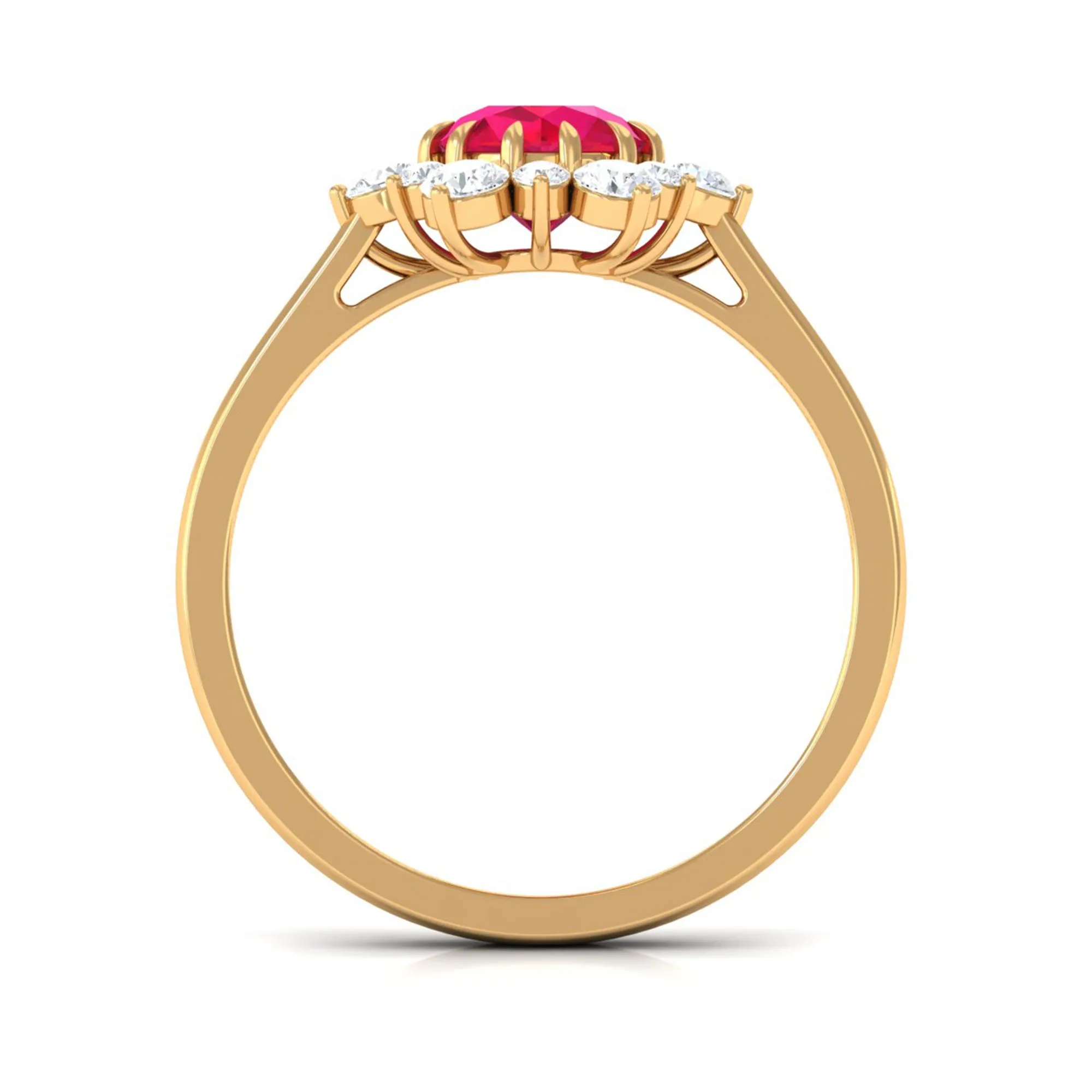 Created Ruby and Diamond Halo Engagement Ring