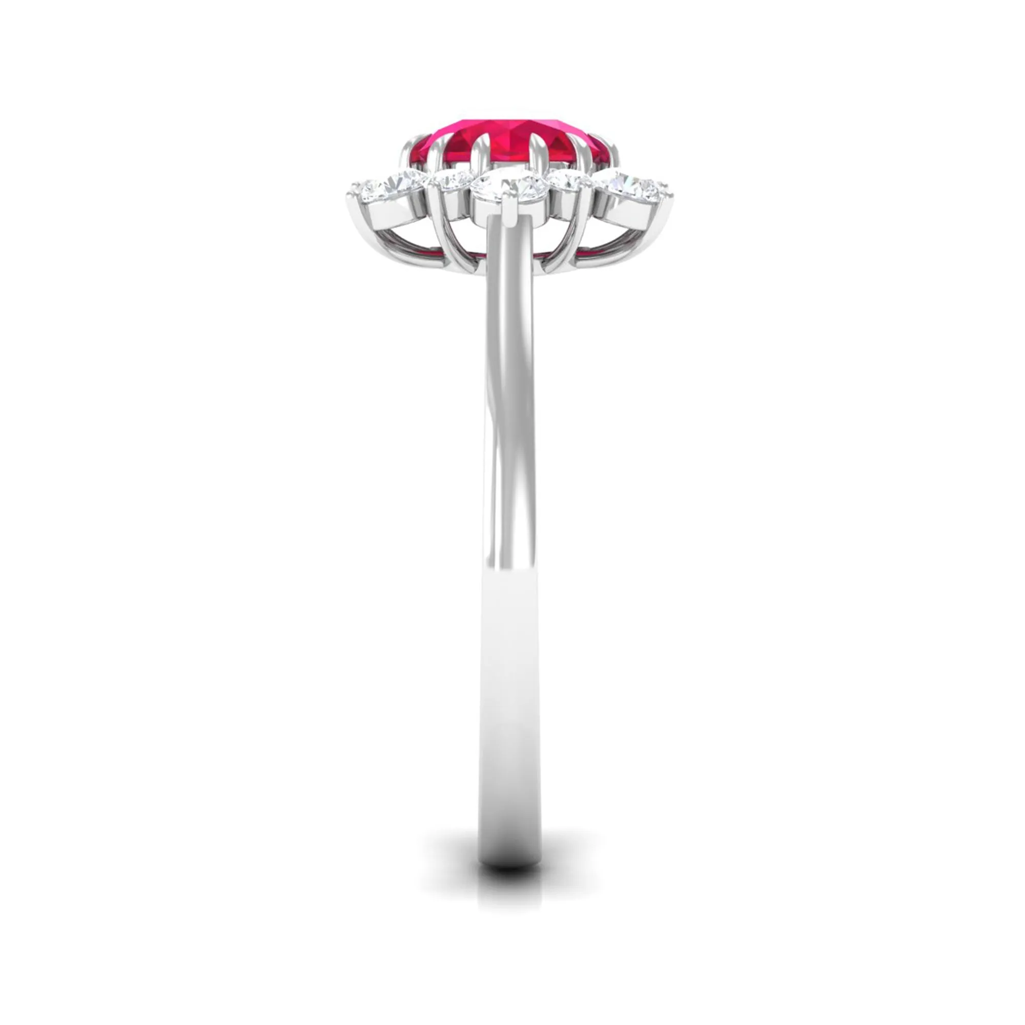 Created Ruby and Diamond Halo Engagement Ring