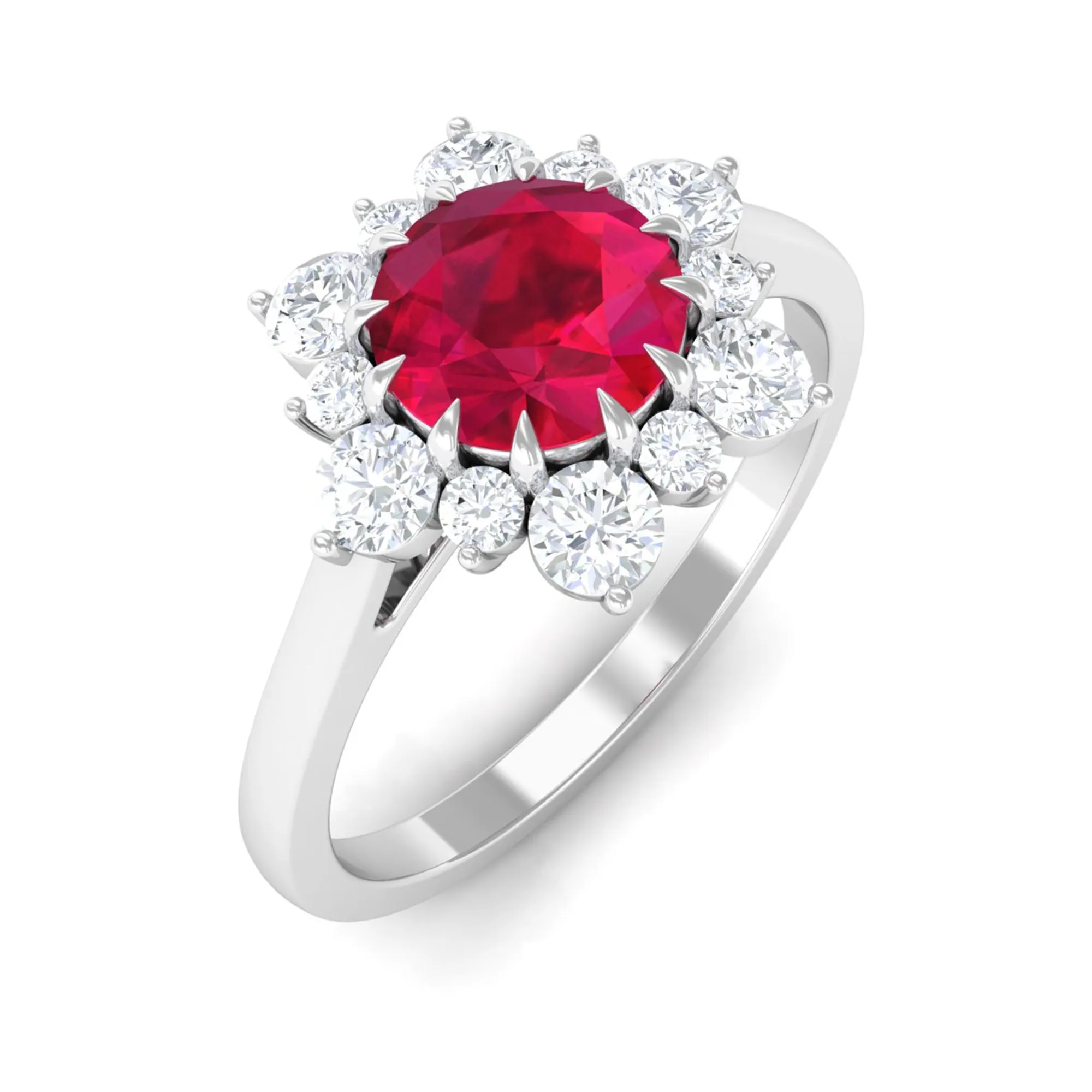 Created Ruby and Diamond Halo Engagement Ring