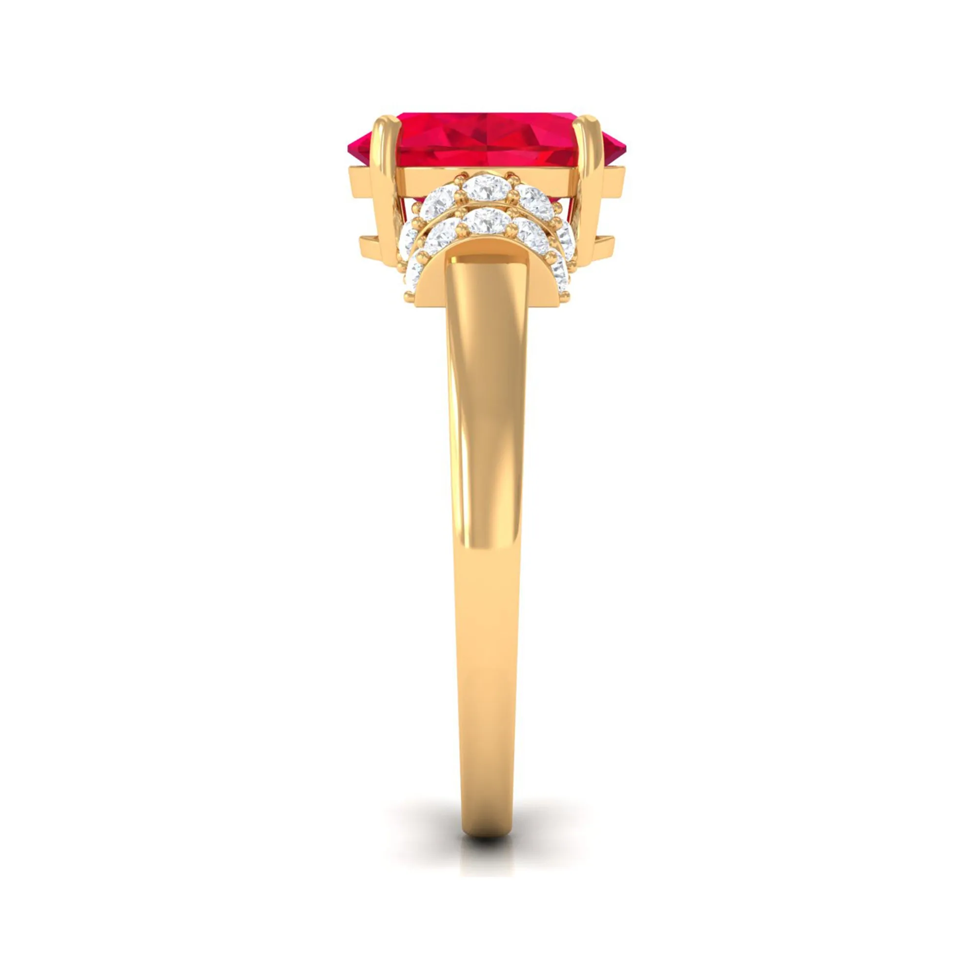 Created Ruby Oval Engagement Ring with Diamond