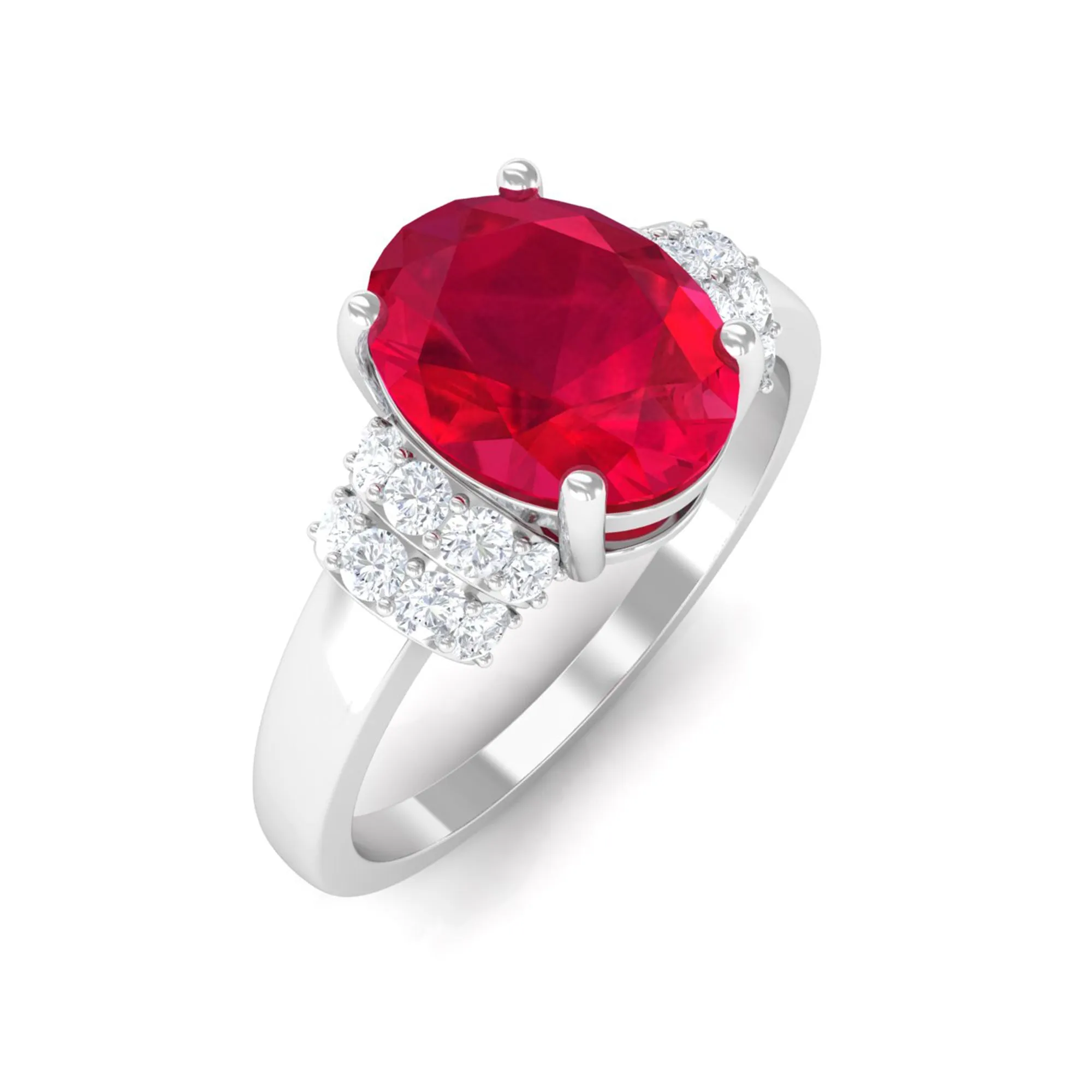 Created Ruby Oval Engagement Ring with Diamond