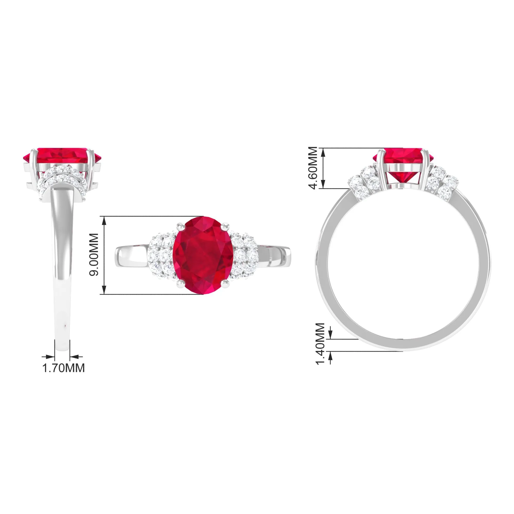 Created Ruby Oval Engagement Ring with Diamond