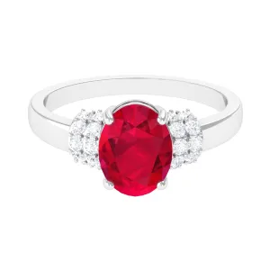 Created Ruby Oval Engagement Ring with Diamond