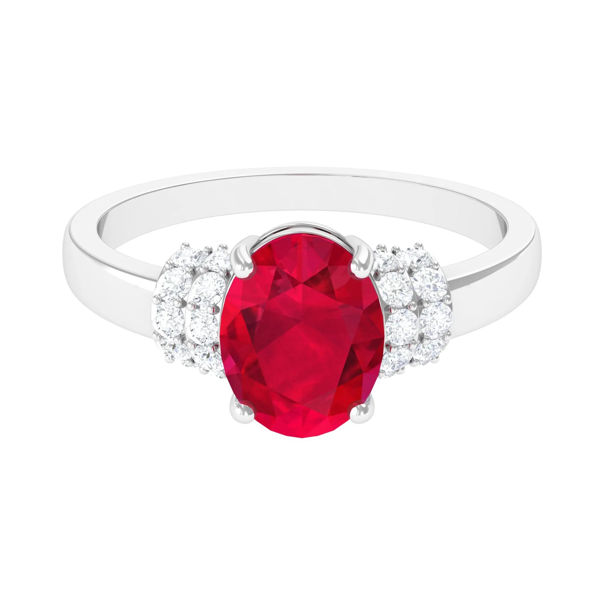 Created Ruby Oval Engagement Ring with Diamond