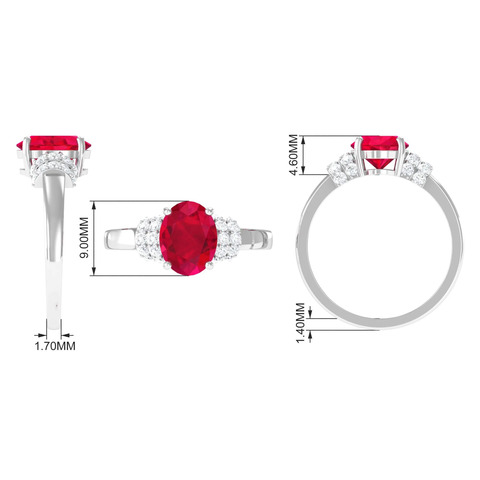 Created Ruby Oval Engagement Ring with Diamond