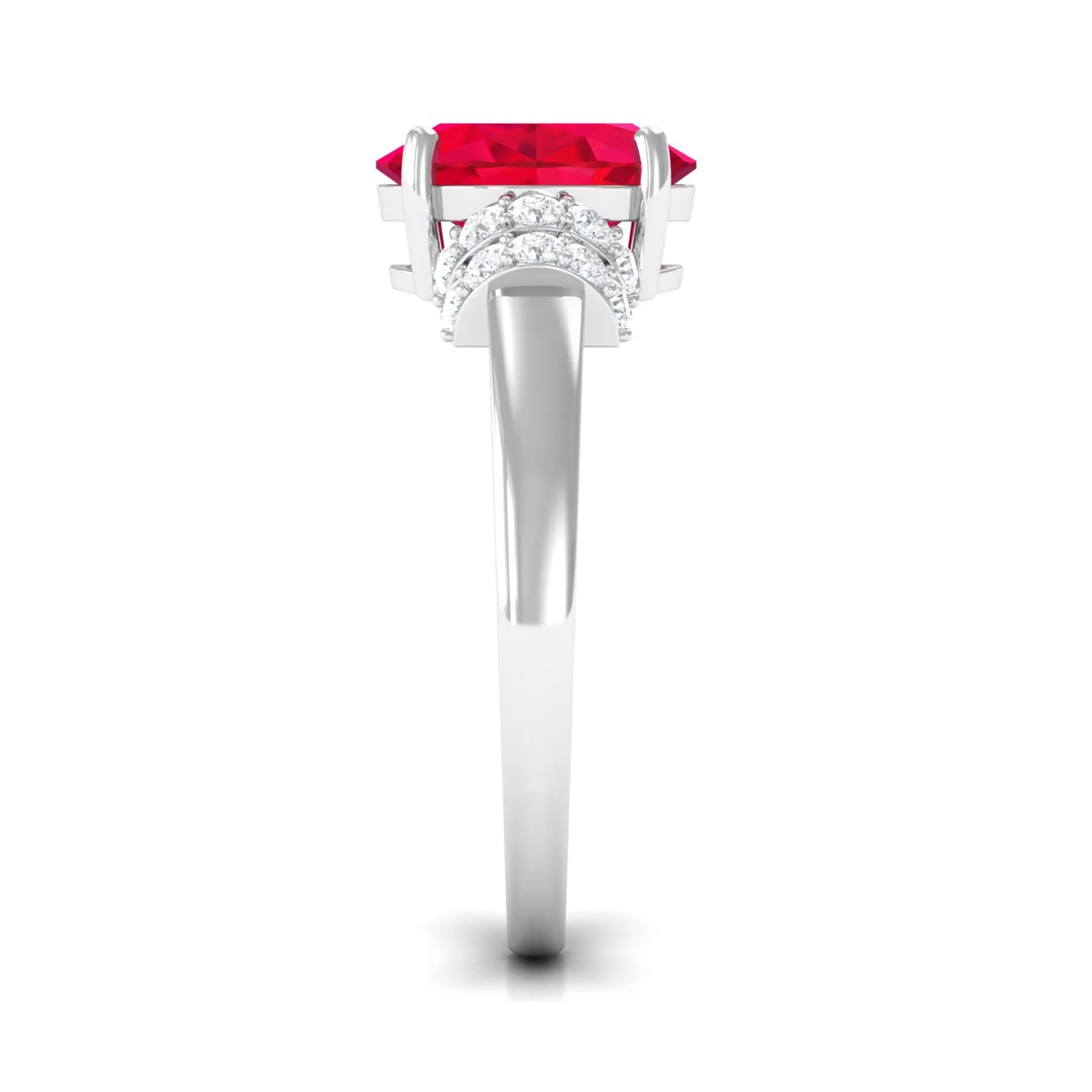 Created Ruby Oval Engagement Ring with Diamond