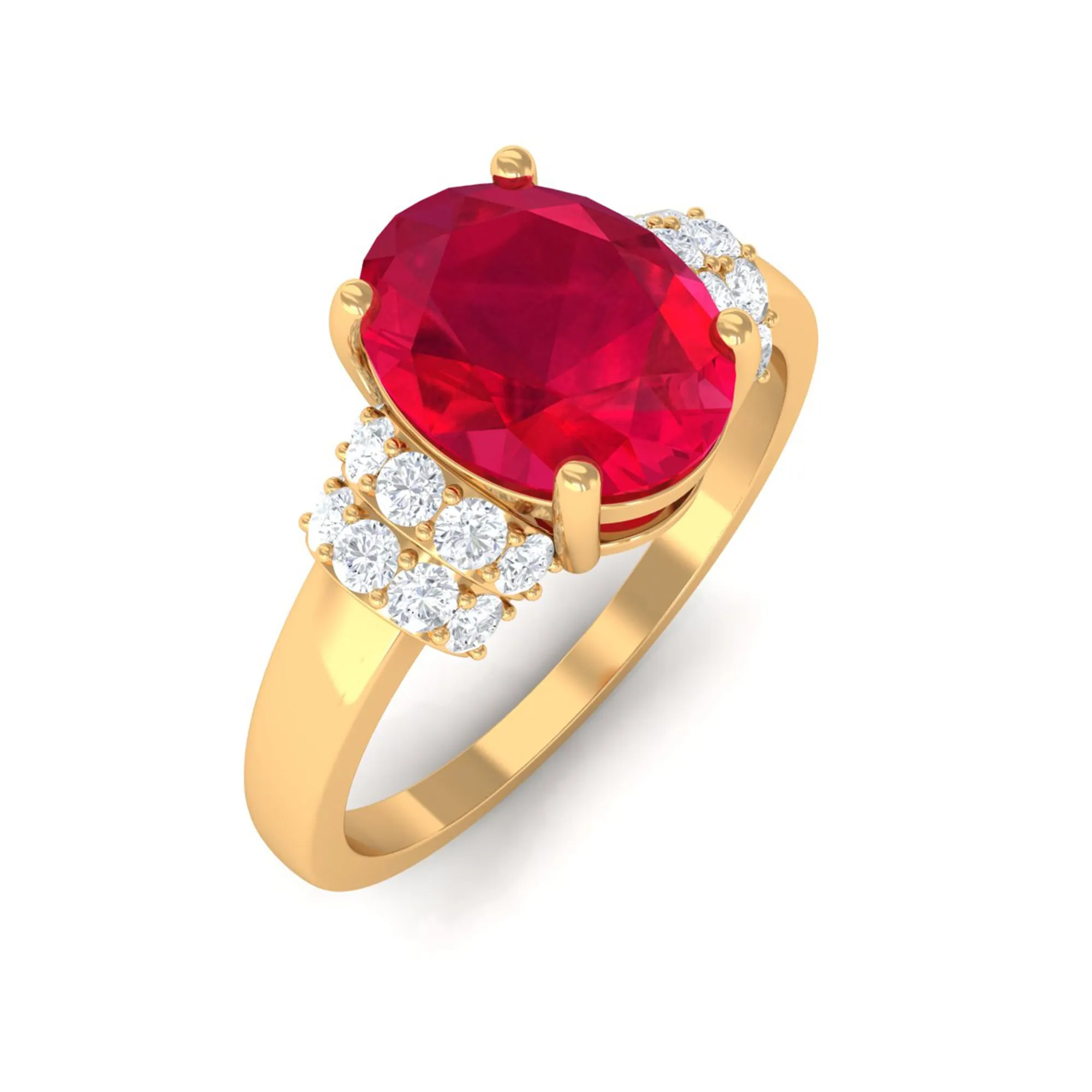 Created Ruby Oval Engagement Ring with Diamond
