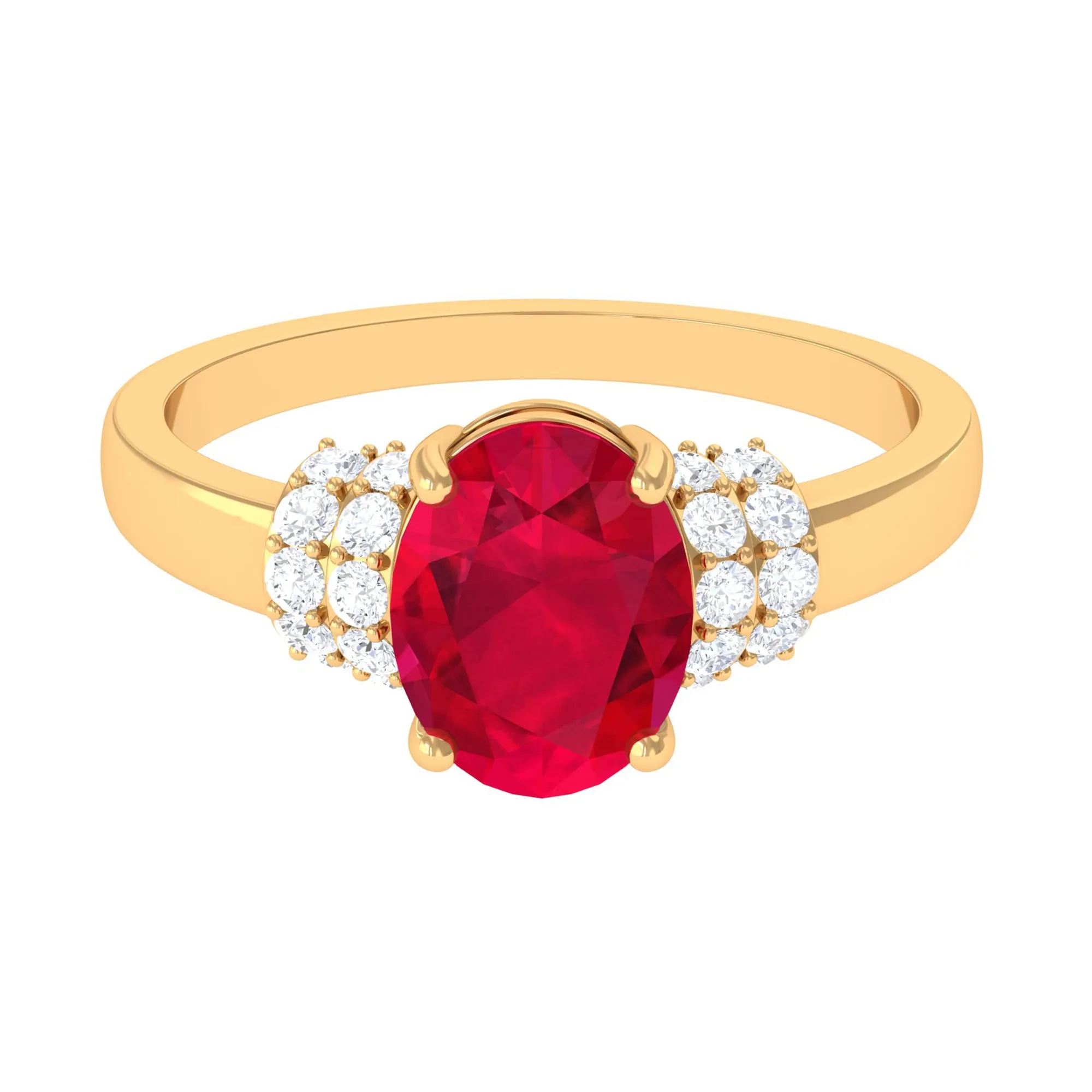 Created Ruby Oval Engagement Ring with Diamond