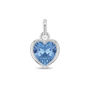 CZ Birthstone Heart Charm March – Aquamarine Kids / Children's / Girls for Charm Bracelet - Sterling Silver