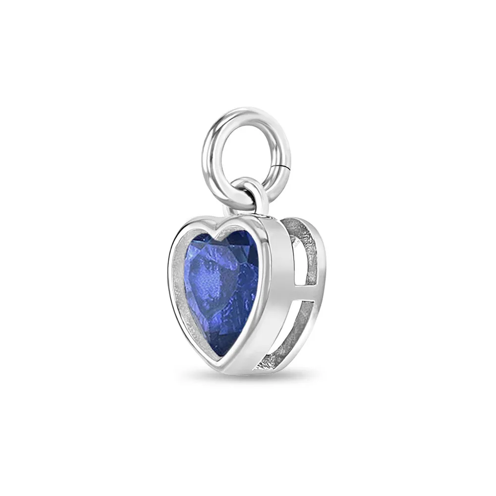 CZ Birthstone Heart Charms Kids / Children's / Girls for Charm Bracelet - Sterling Silver