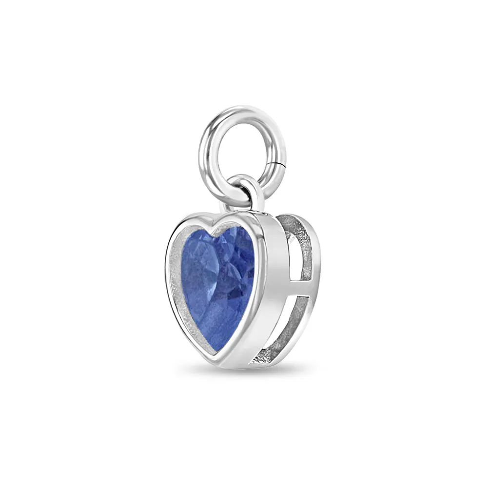 CZ Birthstone Heart Charms Kids / Children's / Girls for Charm Bracelet - Sterling Silver