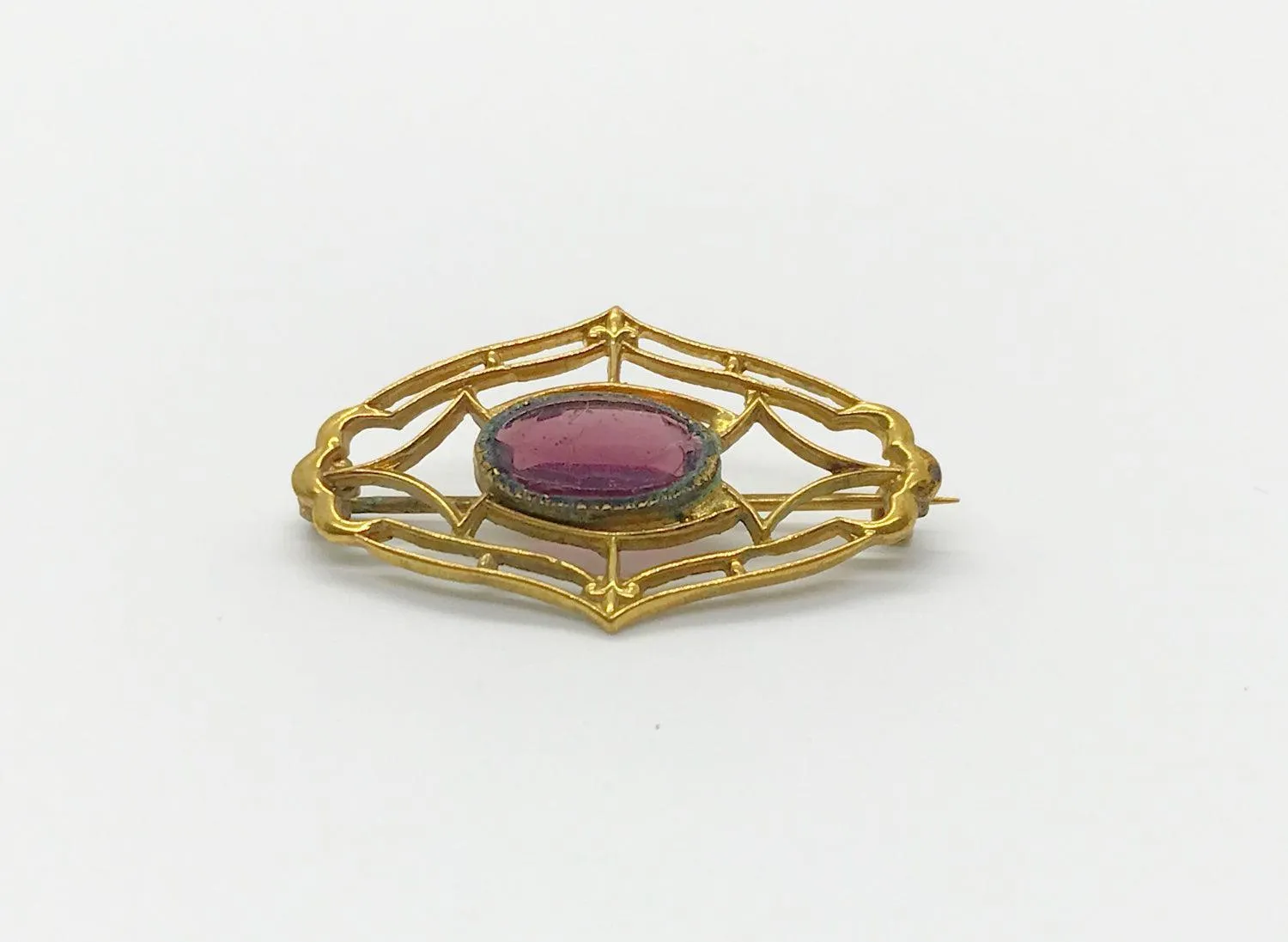 Dainty Vintage Brooch with Oval Purple Stone