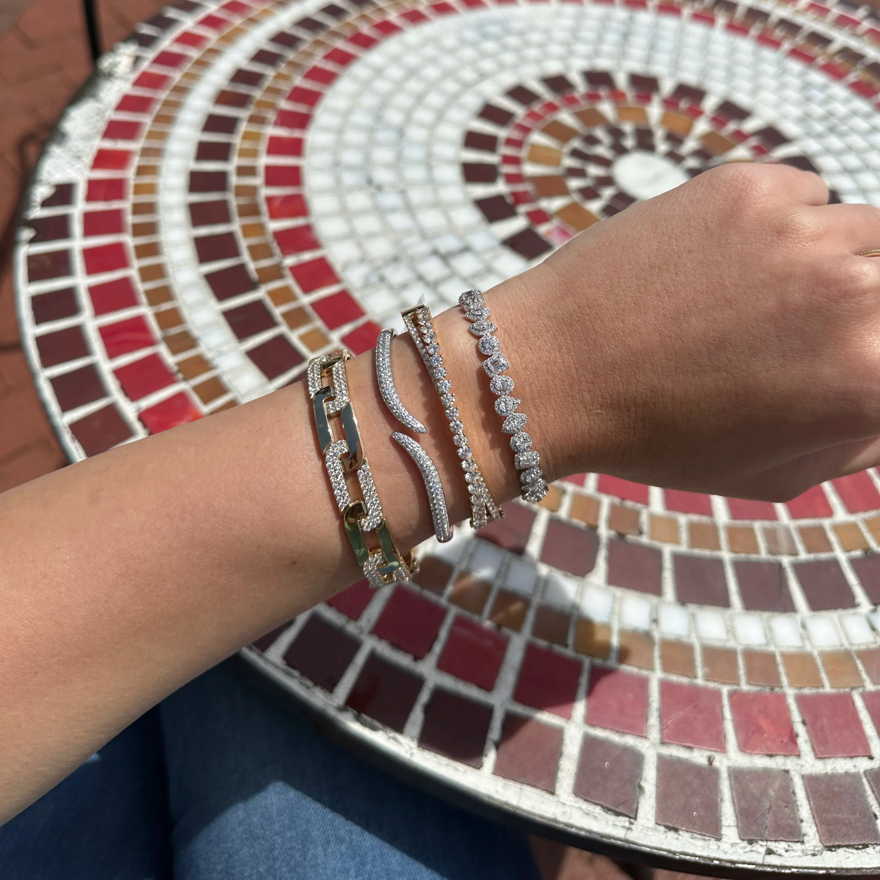 Diamond Flat Link Bangle Bracelet