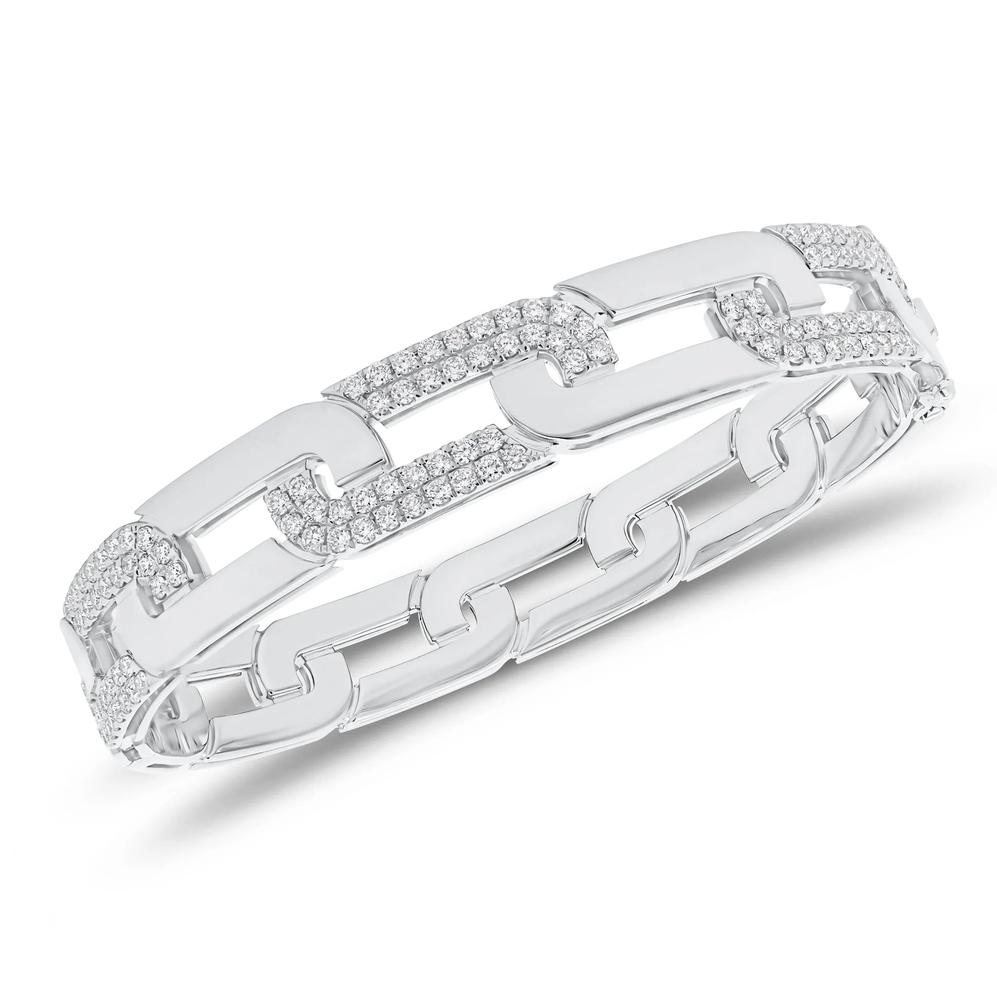 Diamond Flat Link Bangle Bracelet