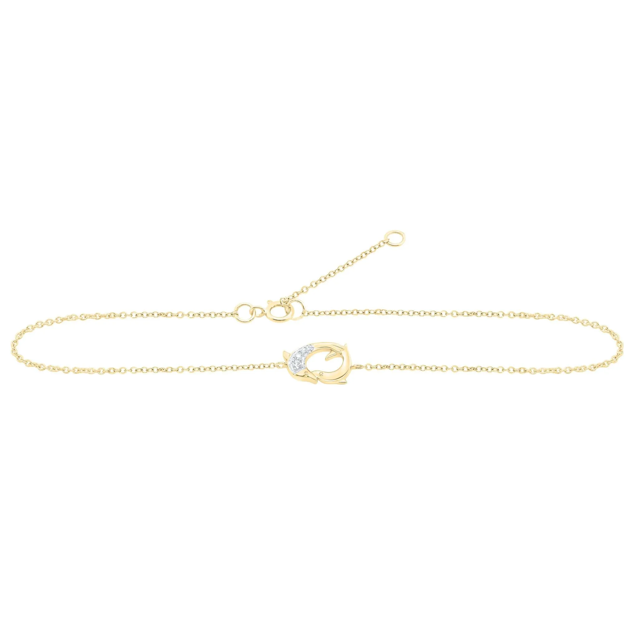 Diamond Two Dolphin Anklet Bracelet Ankle 10k Yellow Gold 9"