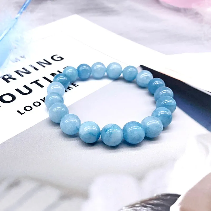 Elastic blue Natural beaded Aquamarine Bracelet