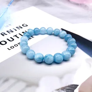 Elastic blue Natural beaded Aquamarine Bracelet