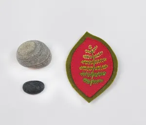 Embroidered Felt Brooch-- Olive on Fuchsia