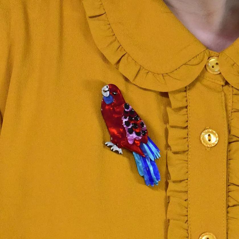 Erstwilder Everything’s Rosie Rosella bird brooch