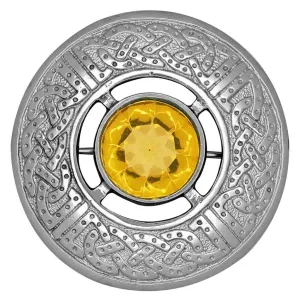Fancy Amber Stone Fly Plaid Brooch Silver