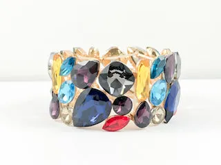 Fancy Multi Color & Shape Stones Stretch Fashion Bracelet