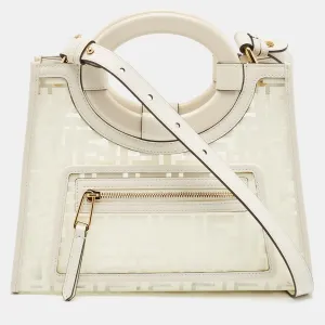 Fendi Transparent/off White Zucca Pvc And Leather Small Runaway Shopper Tote