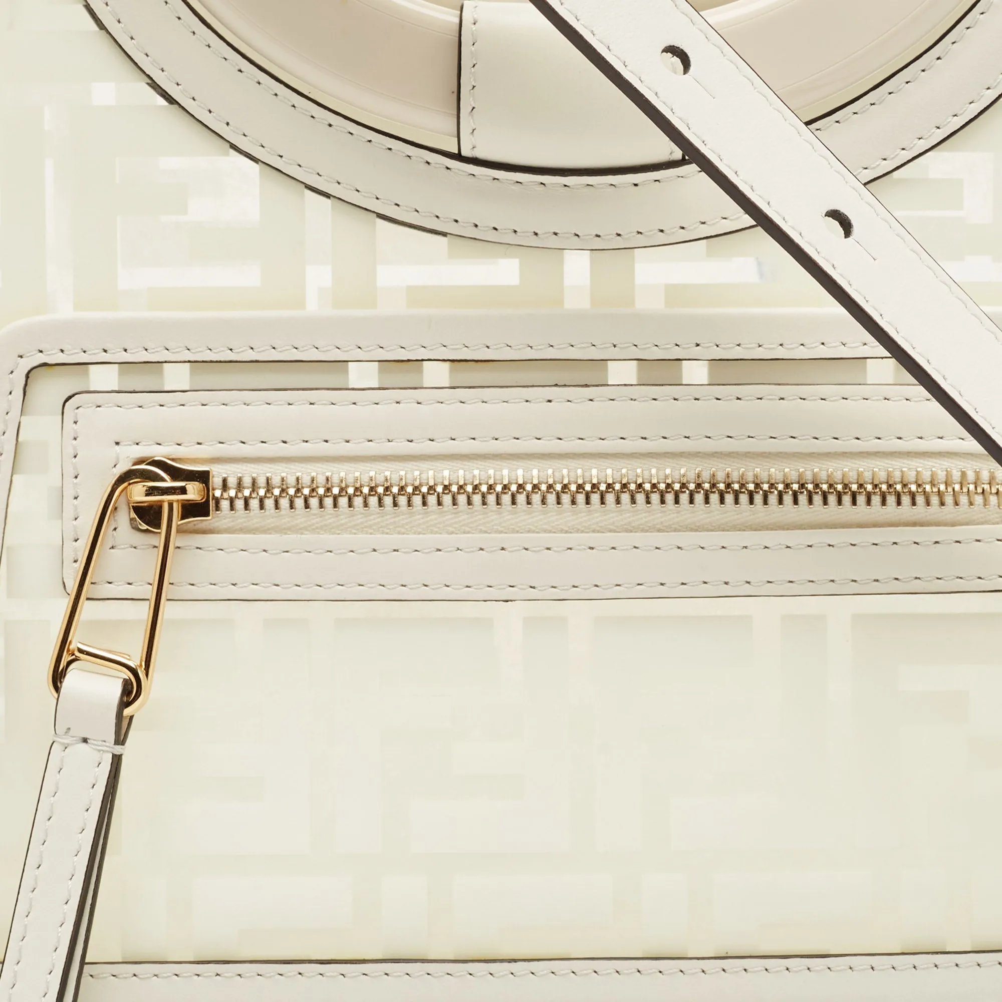 Fendi Transparent/off White Zucca Pvc And Leather Small Runaway Shopper Tote