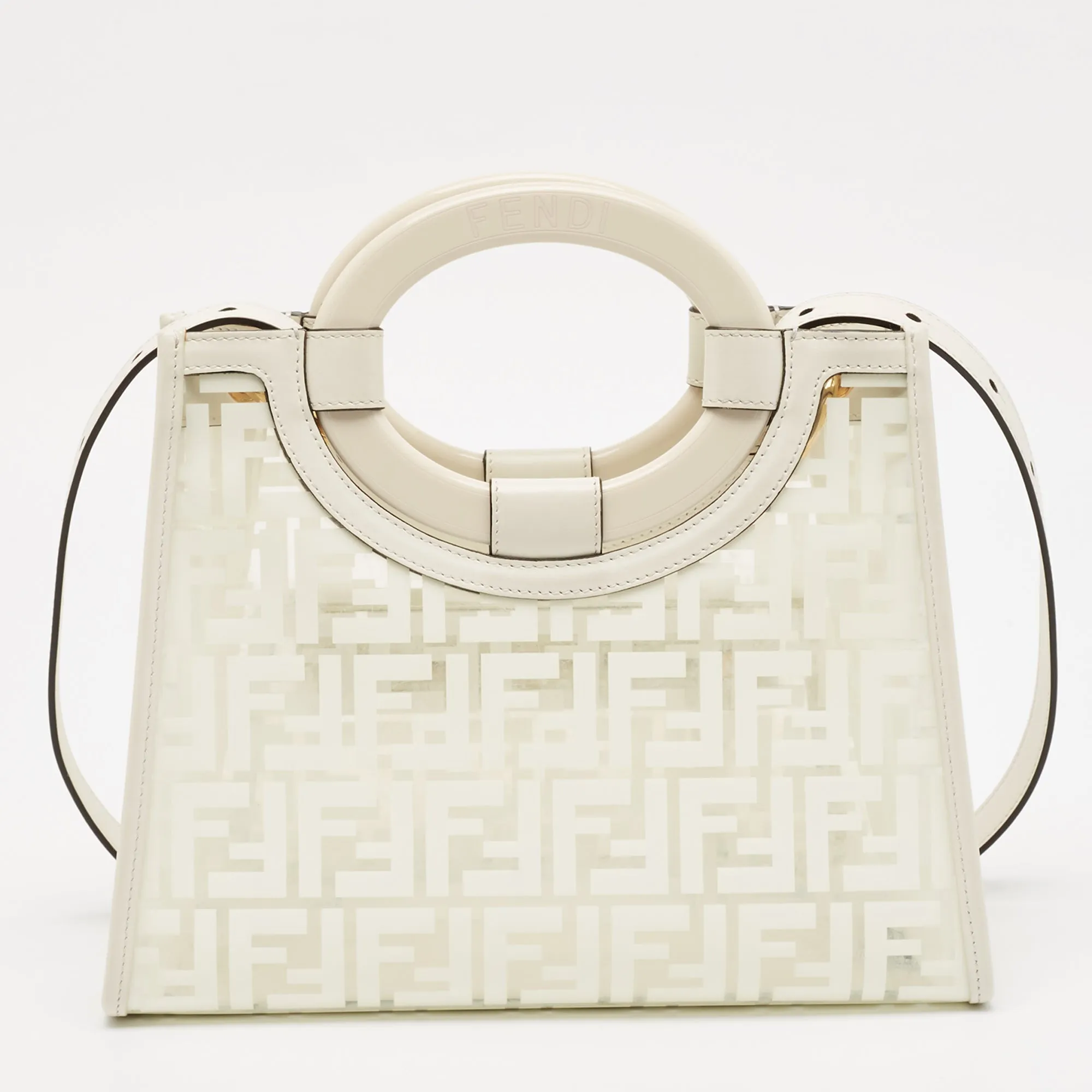 Fendi Transparent/off White Zucca Pvc And Leather Small Runaway Shopper Tote