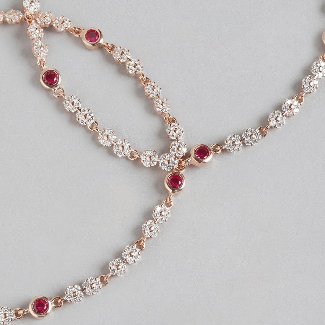 Floral Cubic Zirconia Rose Gold Plated 925 Sterling Silver Anklet