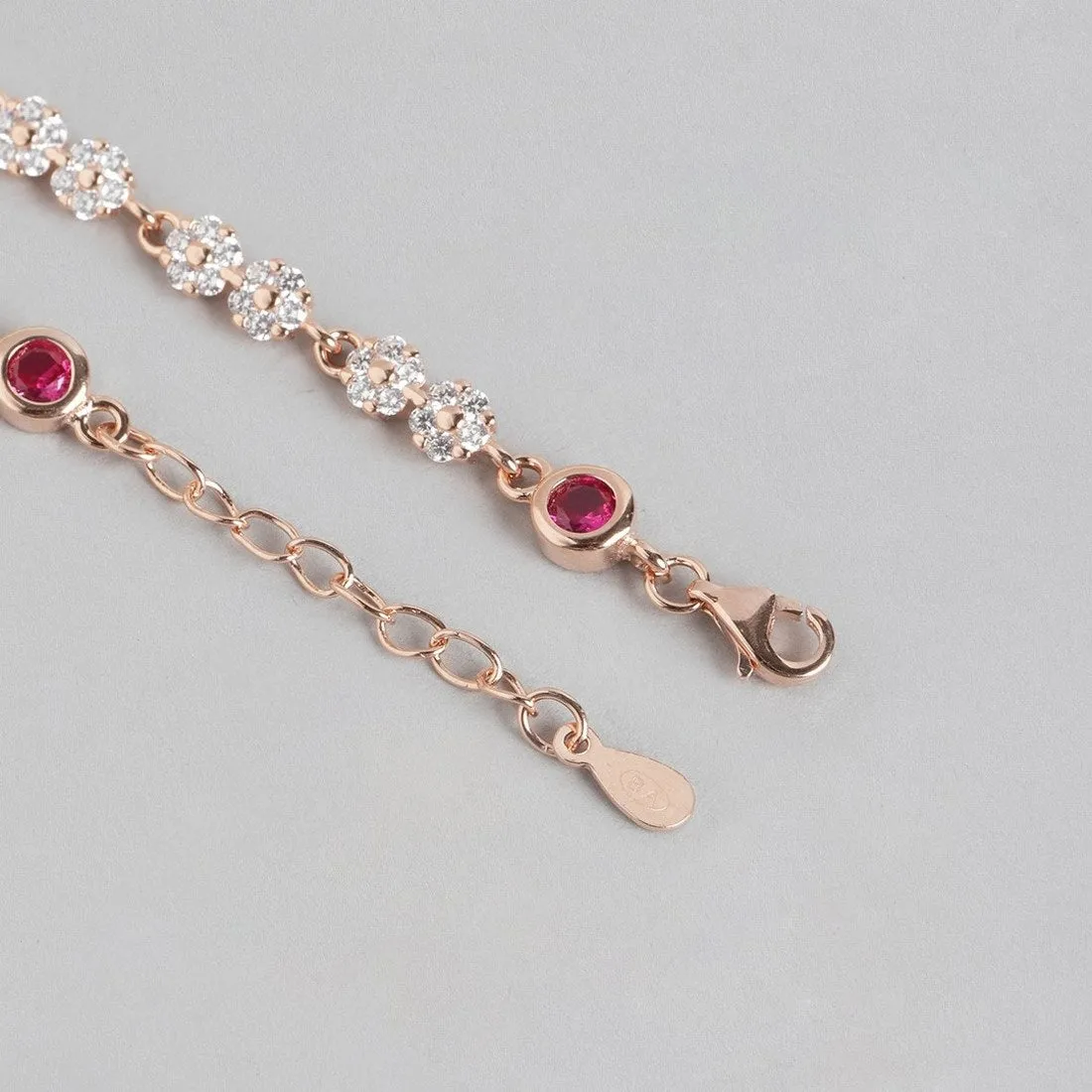 Floral Cubic Zirconia Rose Gold Plated 925 Sterling Silver Anklet