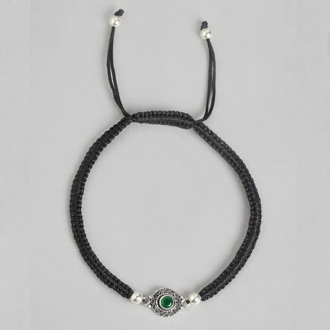 Floral Rhodium Plated Green CZ 925 Sterling Silver Thread Anklet