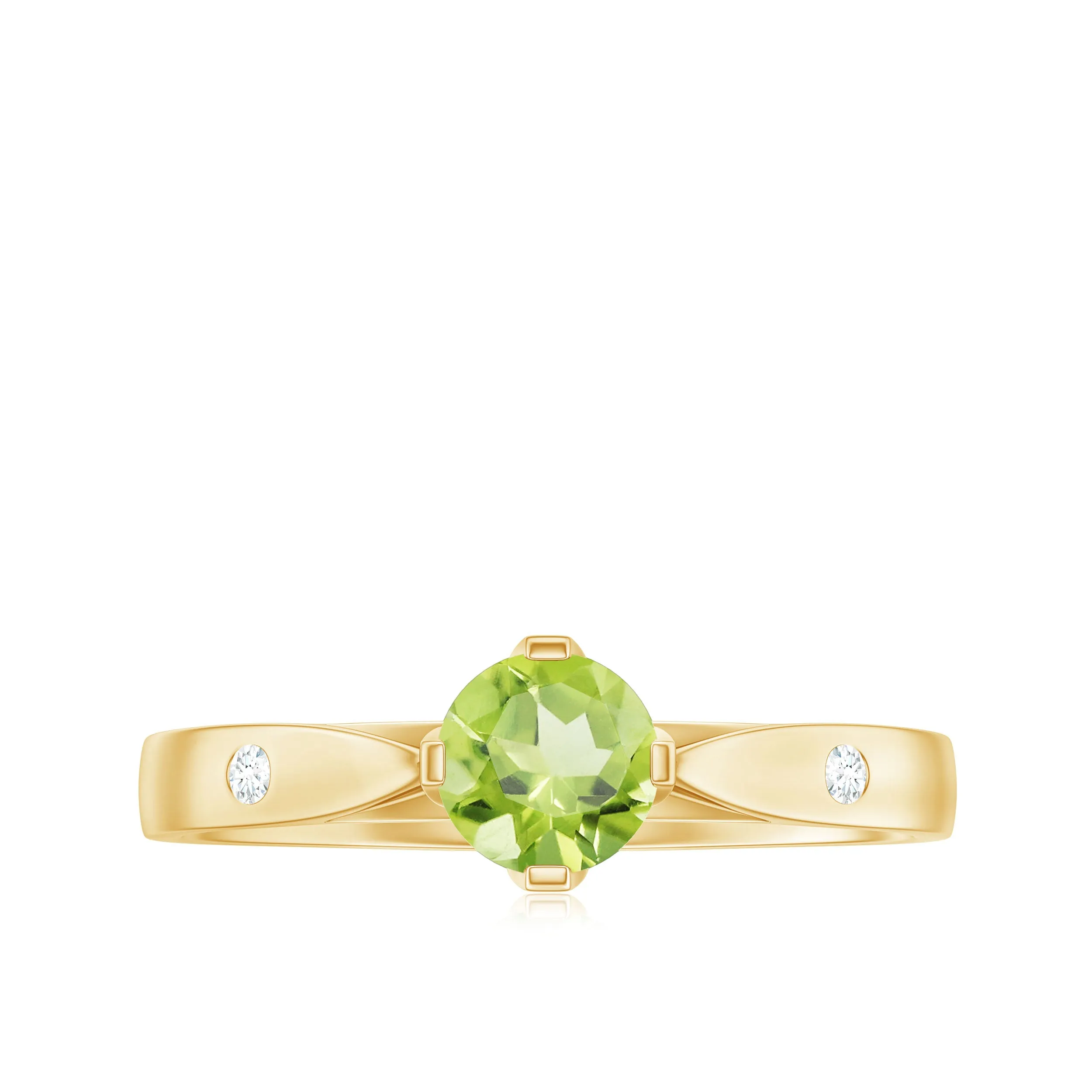 Floral Set Peridot Solitaire Ring with Diamond