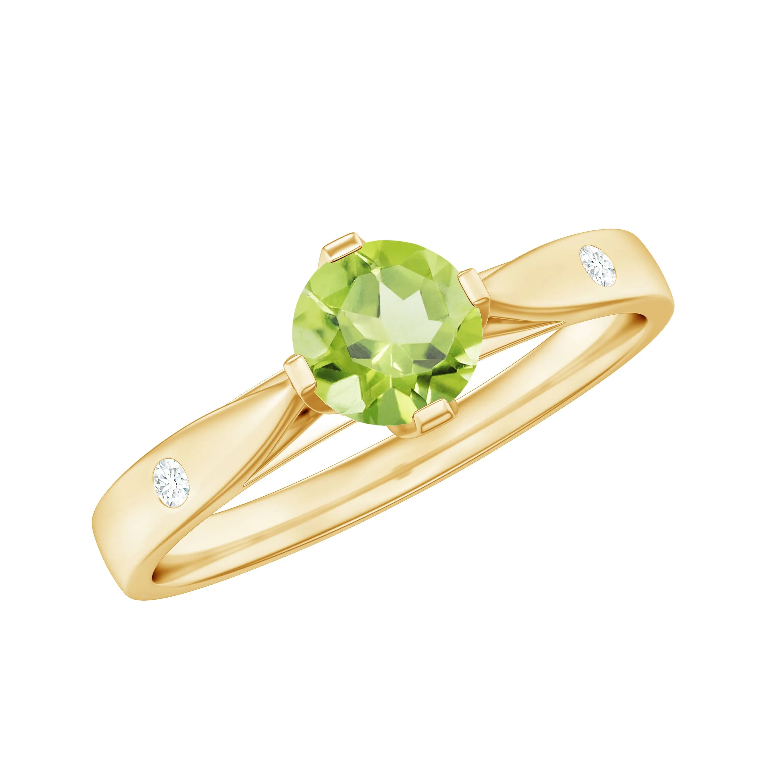 Floral Set Peridot Solitaire Ring with Diamond