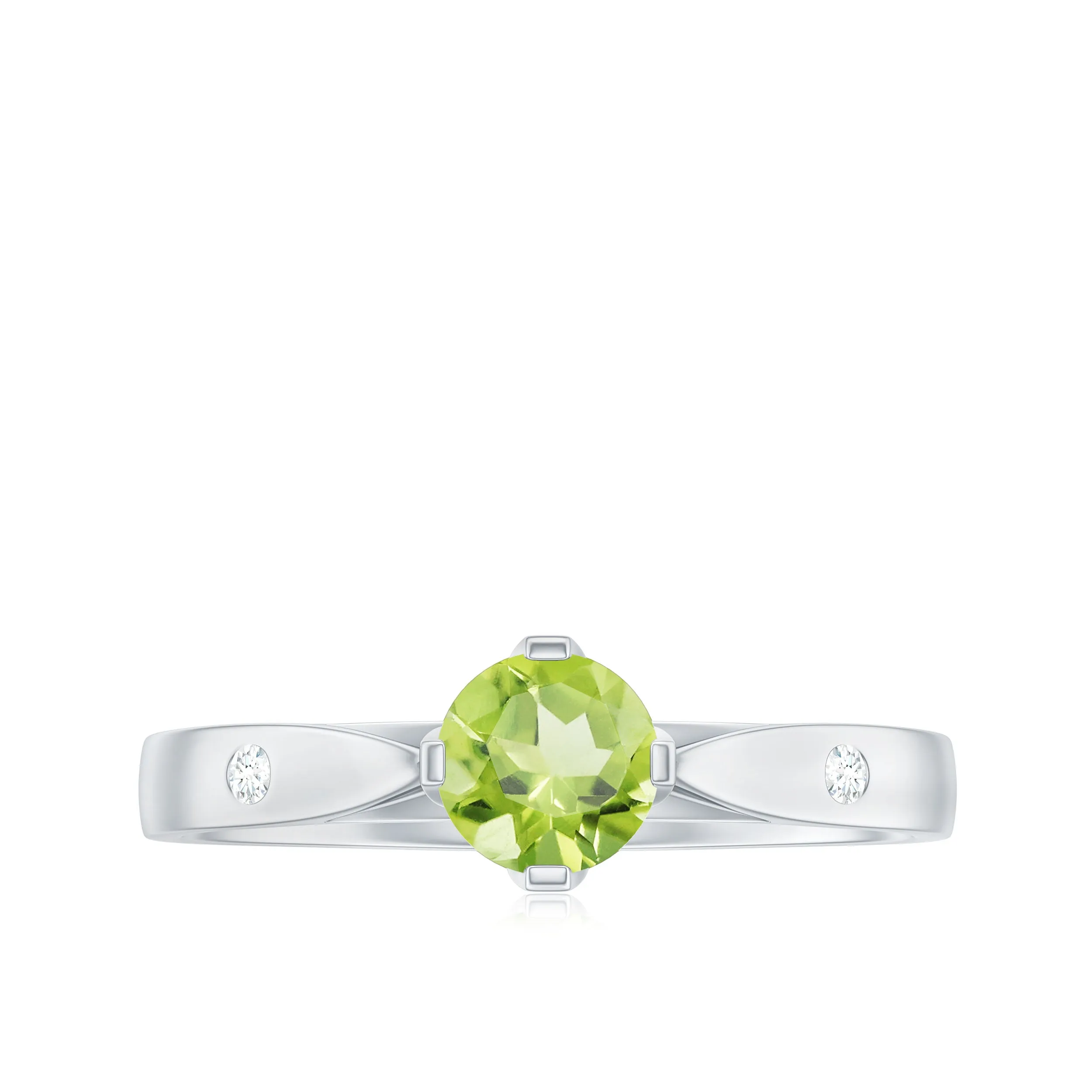 Floral Set Peridot Solitaire Ring with Diamond
