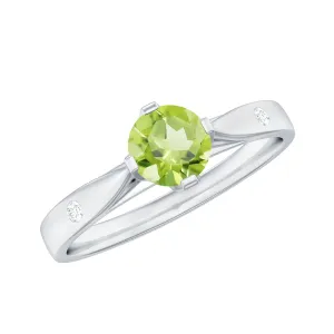 Floral Set Peridot Solitaire Ring with Diamond