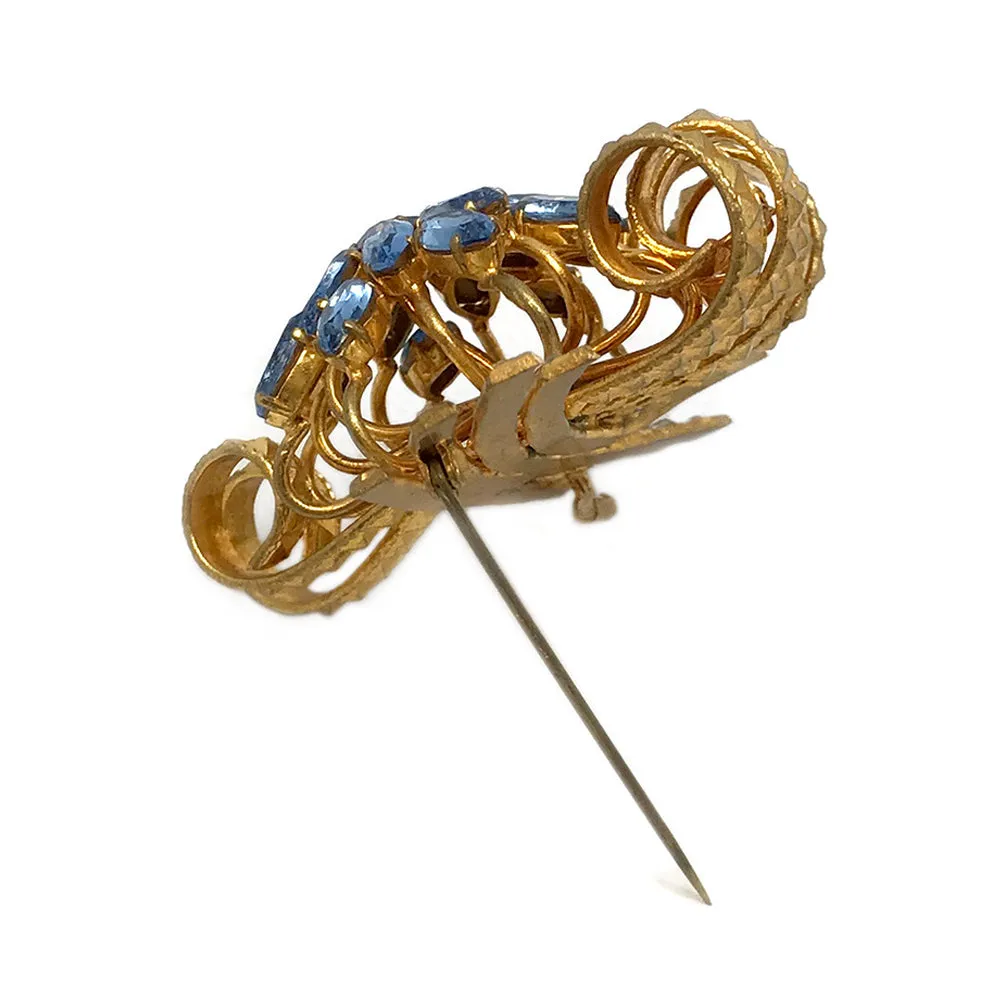 Gilt Brooch with French Blue Rhinestone