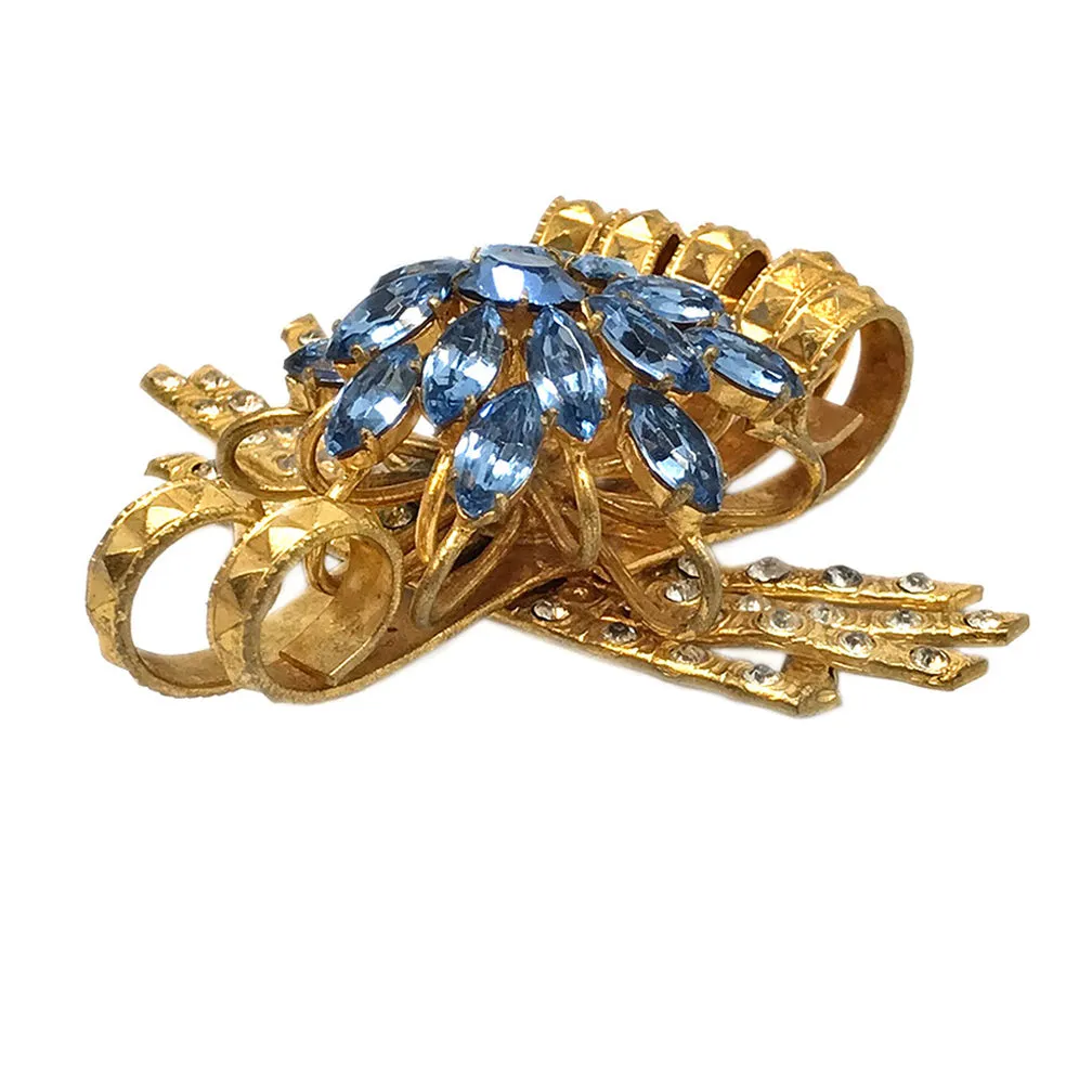 Gilt Brooch with French Blue Rhinestone