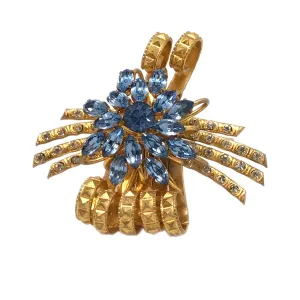 Gilt Brooch with French Blue Rhinestone